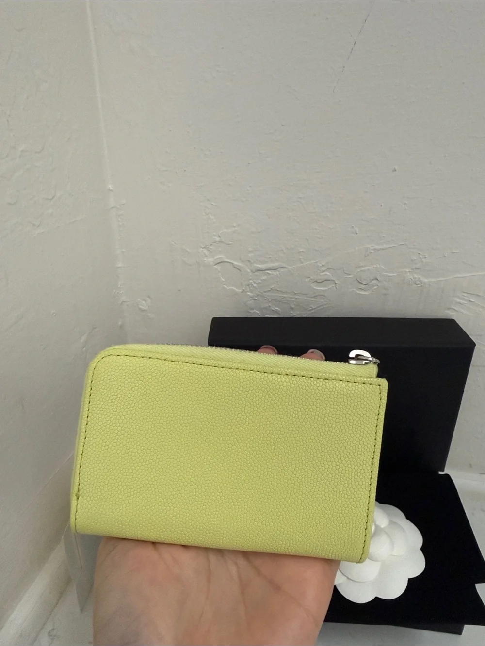 CHANEL Lemon Yellow CC Logo Key Card Holder with Chain